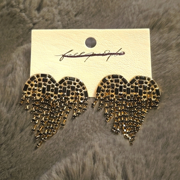 NWT! - Free People, Hearts On Fire Dangle Earrings, Gold/Black - NEW! - Picture 3 of 4